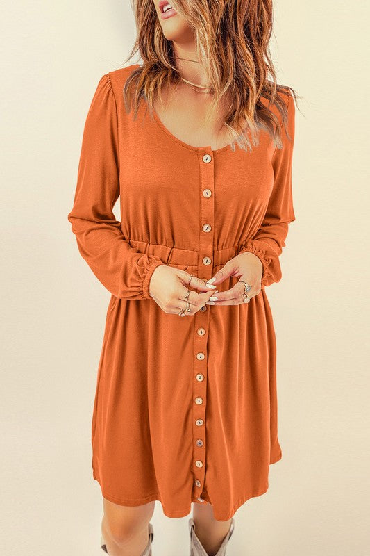 Button Up Ruched Waist Dress