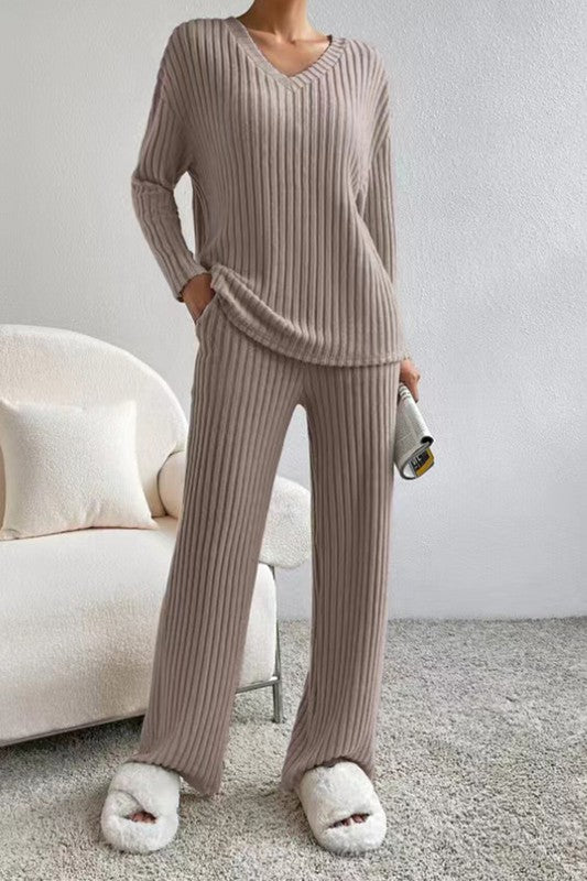 Ribbed Fleece Two Piece Lounge Set
