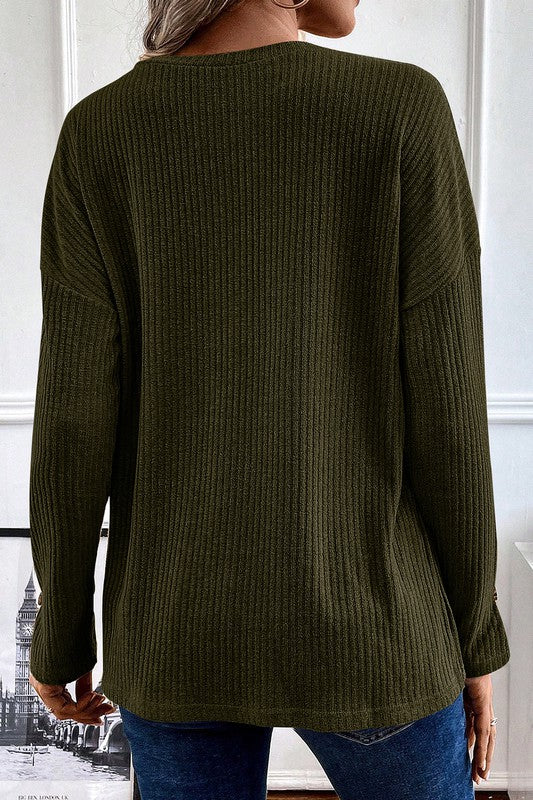 Ribbed Button Henley