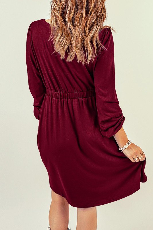 Button Up Ruched Waist Dress
