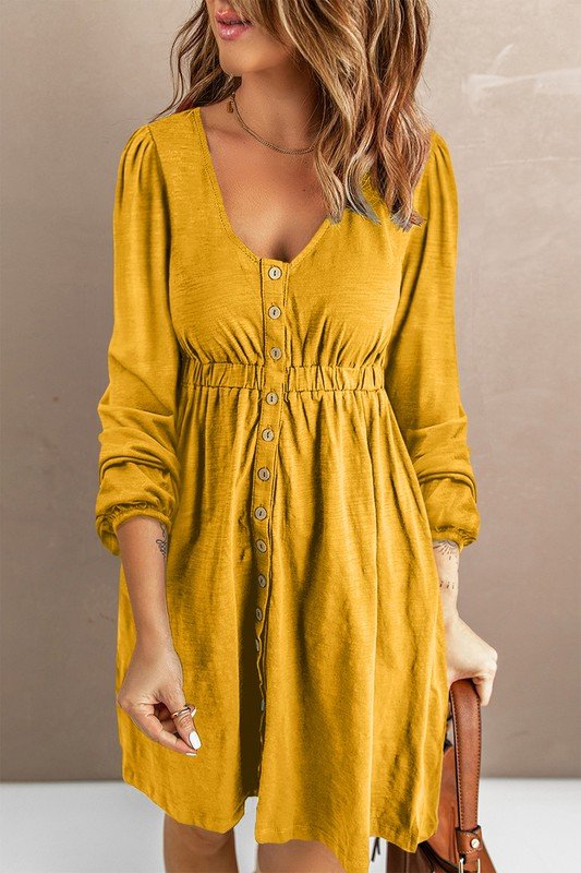 ruched dress button up Ruched Button Up Long Sleeve Dress Thred Therapy Boutique