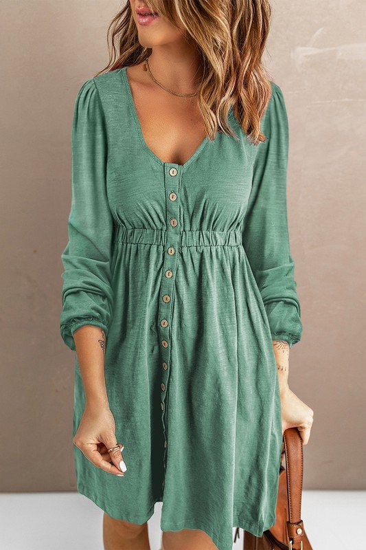 Button Up Ruched Waist Dress