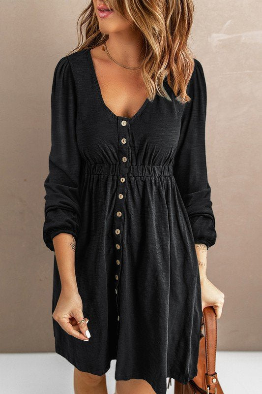 Button Up Ruched Waist Dress