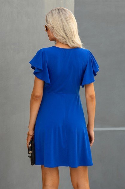 Flutter Sleeve A Line Dress Blue / XL Flutter Sleeve A Line Dress Blue / XL