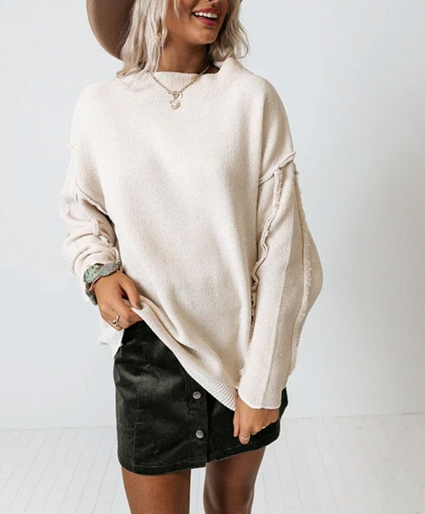 Chenille Exposed Seam Boyfriend Fit Sweater
