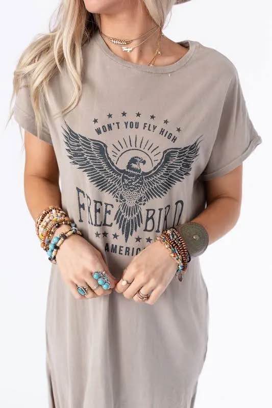 free bird t shirt dress Free Bird Graphic T-Shirt dress Hooked for Life
